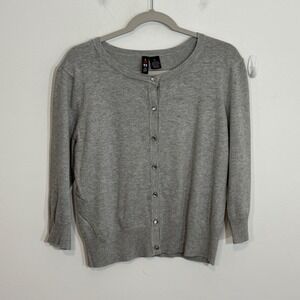 Boy Meets Girl Womens Cardigan XL Gray Rhinestone Button Career Casual